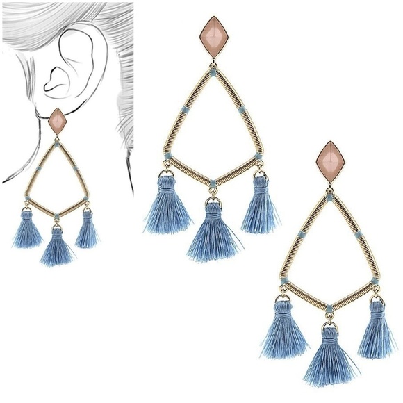 Jewelry - Triangle Tassel Drop Earrings blue